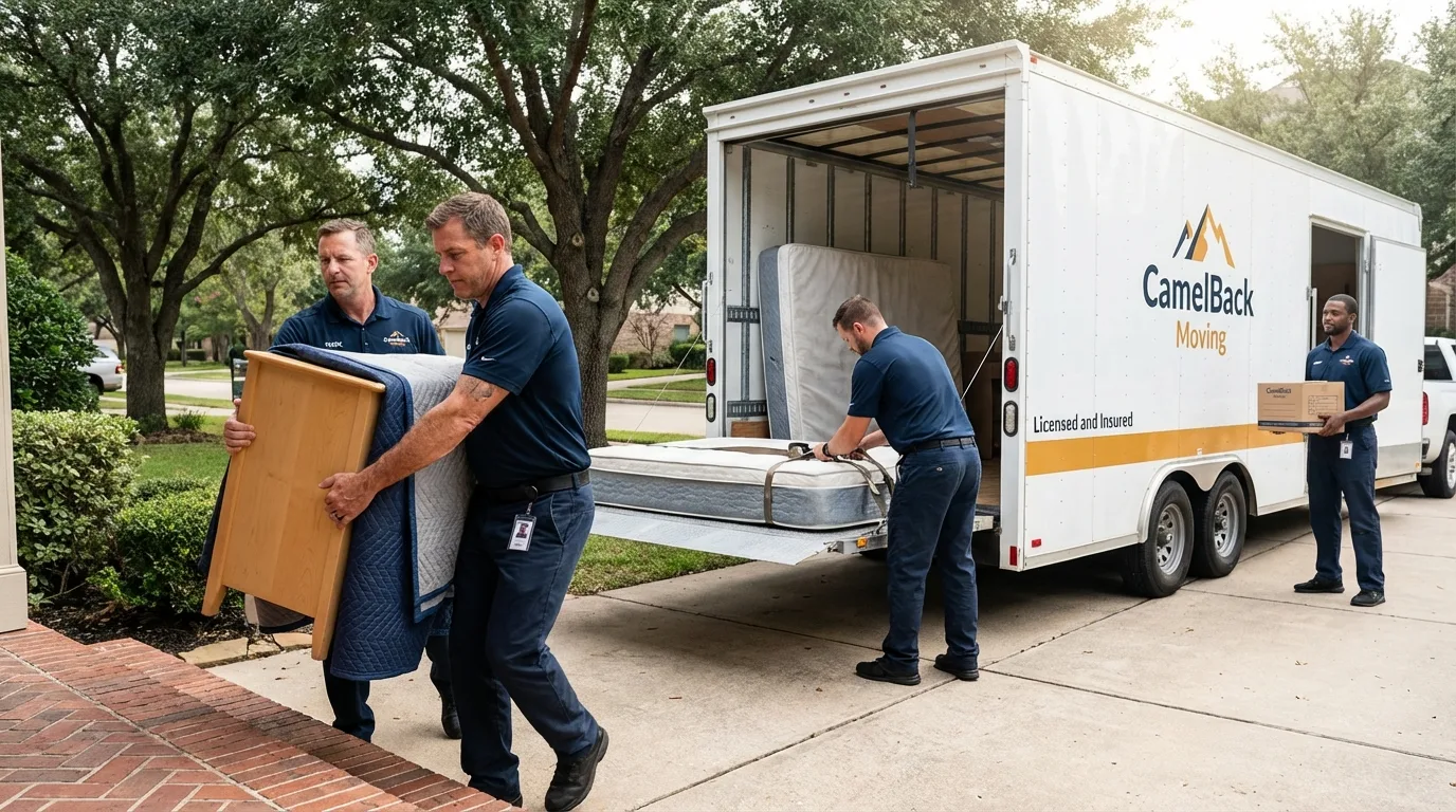 Crew loading residential truck for cross-state move from North Falmouth, MA