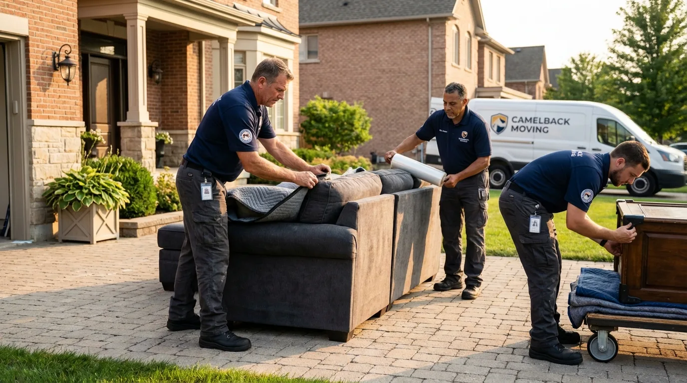 Large estate moving crew wrapping furniture in North Falmouth, MA