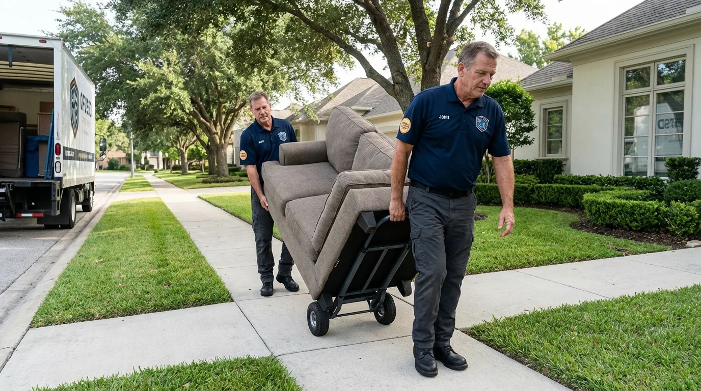 Local residential moving crew loading furniture in North Falmouth, MA